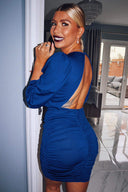 Cobalt Ruched Bodycon Dress With Cut Out Back