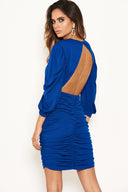 Cobalt Ruched Bodycon Dress With Cut Out Back