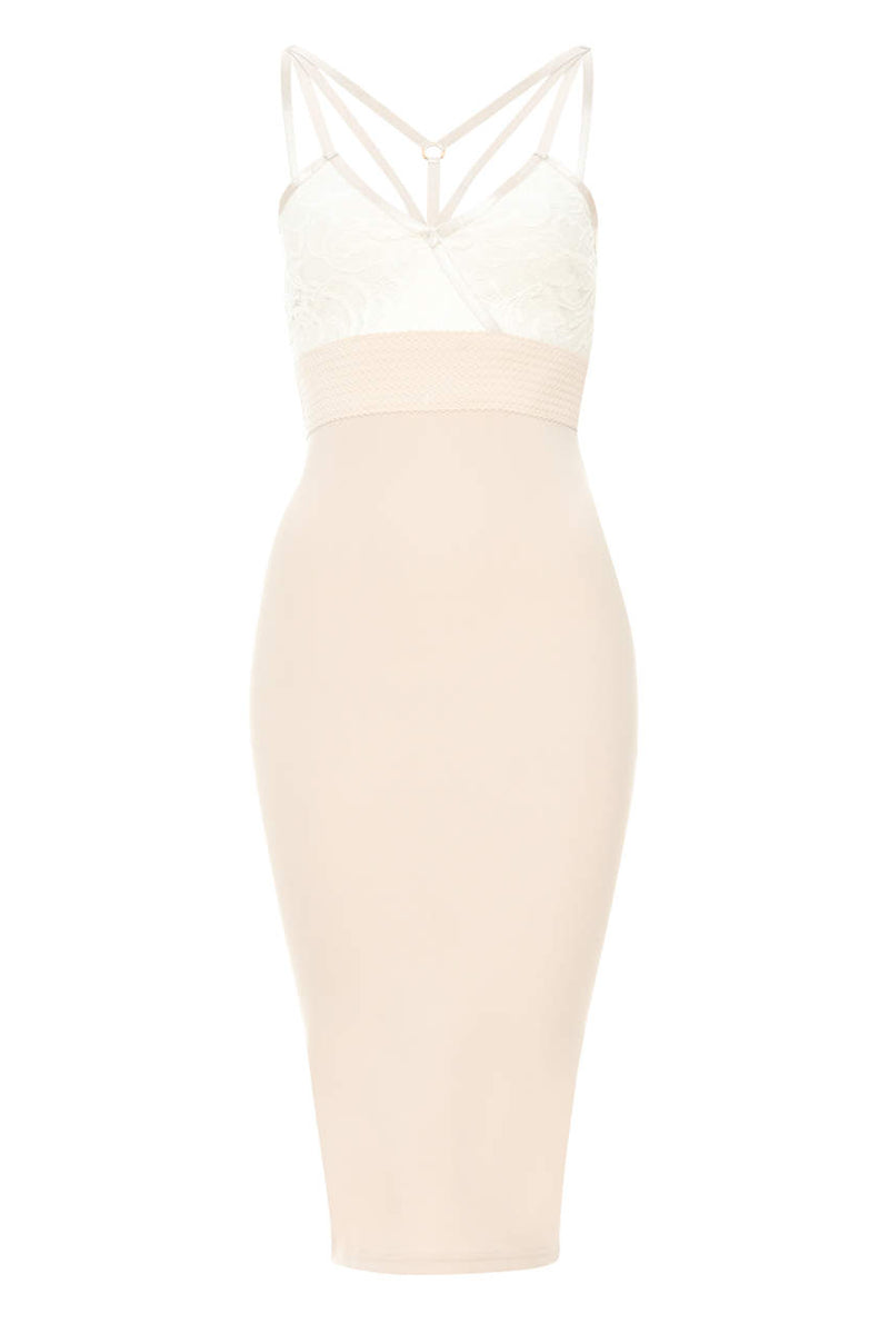 Contrast Bodycon Midi Dress With Lace Detail