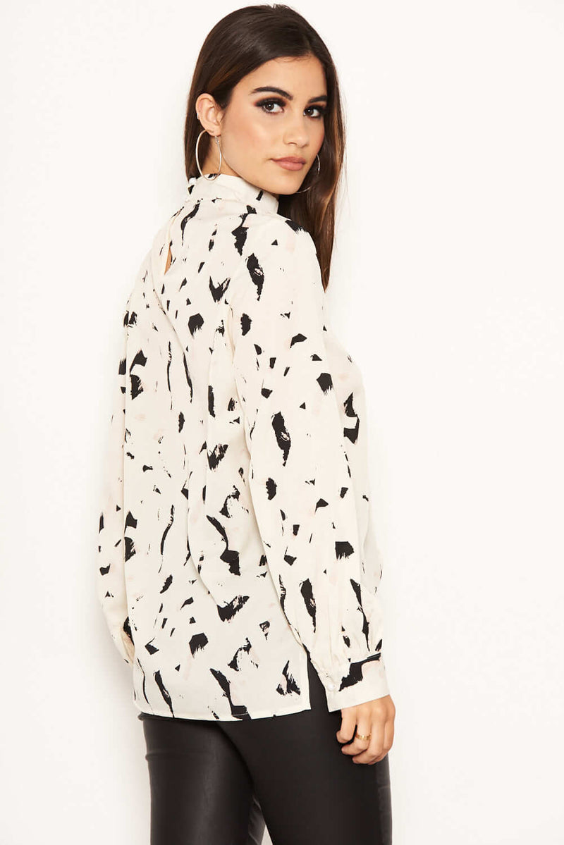 Cream Abstract Print High Neck Top AX Paris