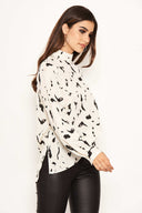 Cream Abstract Print High Neck Top