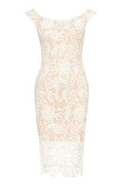 Cream And Nude Crochet Bardot Dress