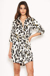 Cream Animal Print Shirt Dress