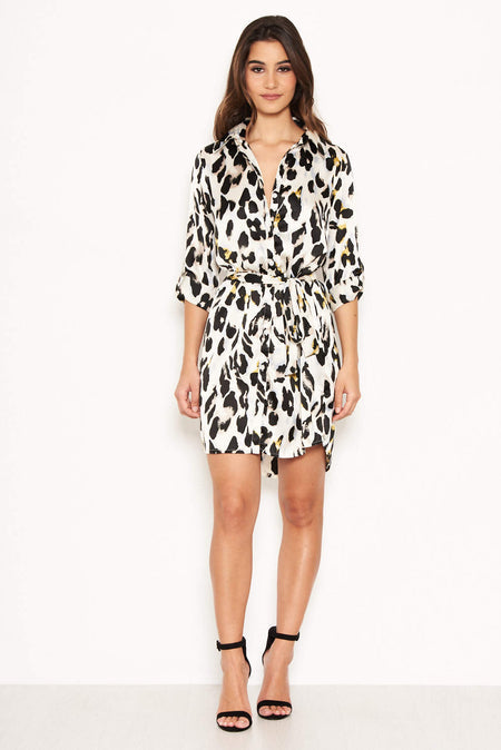 Cream Animal Print Shirt Dress