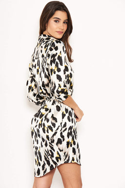 Cream Animal Print Shirt Dress
