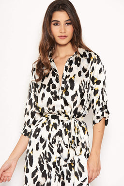 Cream Animal Print Shirt Dress