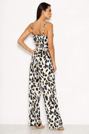 Cream Animal Print V Neck Jumpsuit