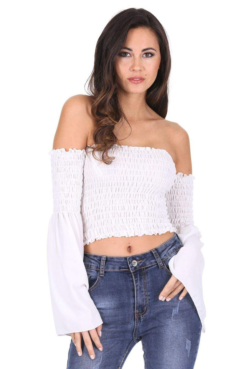 Cream Crop Flare Sleeved Top