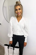 Cream Cropped Button Up Cardigan
