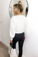 Cream Cropped Button Up Cardigan