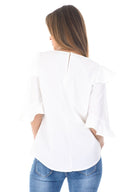 Cream Double Frill Sleeved Shirt