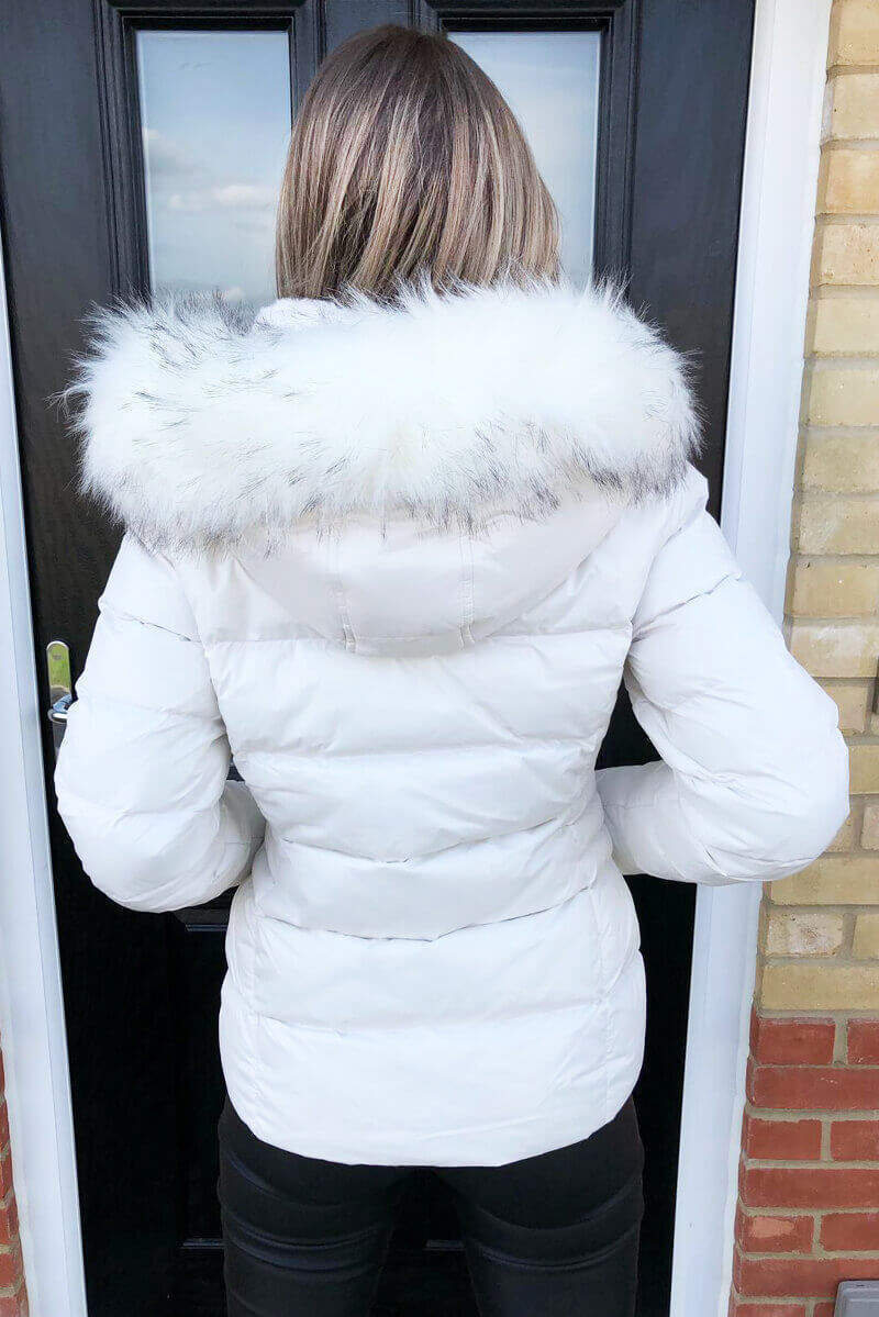 Cream Faux Fur Wet Look Coat