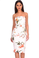 Cream Floral Bandeau Bodycon Midi Dress AX Paris Cream Floral Bandeau Bodycon Midi Dress AX Paris