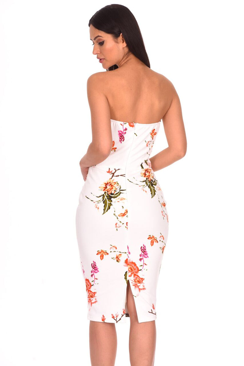 Cream Floral Bandeau Bodycon Midi Dress AX Paris Cream Floral Bandeau Bodycon Midi Dress AX Paris