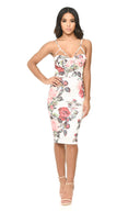 Cream Floral Bodycon Dress With Harness Detail