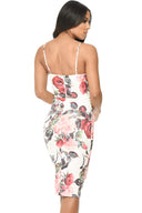 Cream Floral Bodycon Dress With Harness Detail