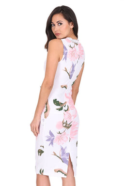 Cream Floral Crochet Detail Midi Dress