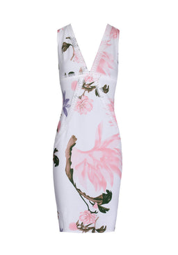 Cream Floral Crochet Detail Midi Dress