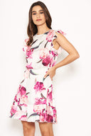 Cream Floral Frill Sleeve Dress