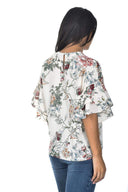 Cream Floral Frill Sleeve Top