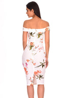 Cream Floral Notch Front Midi Dress