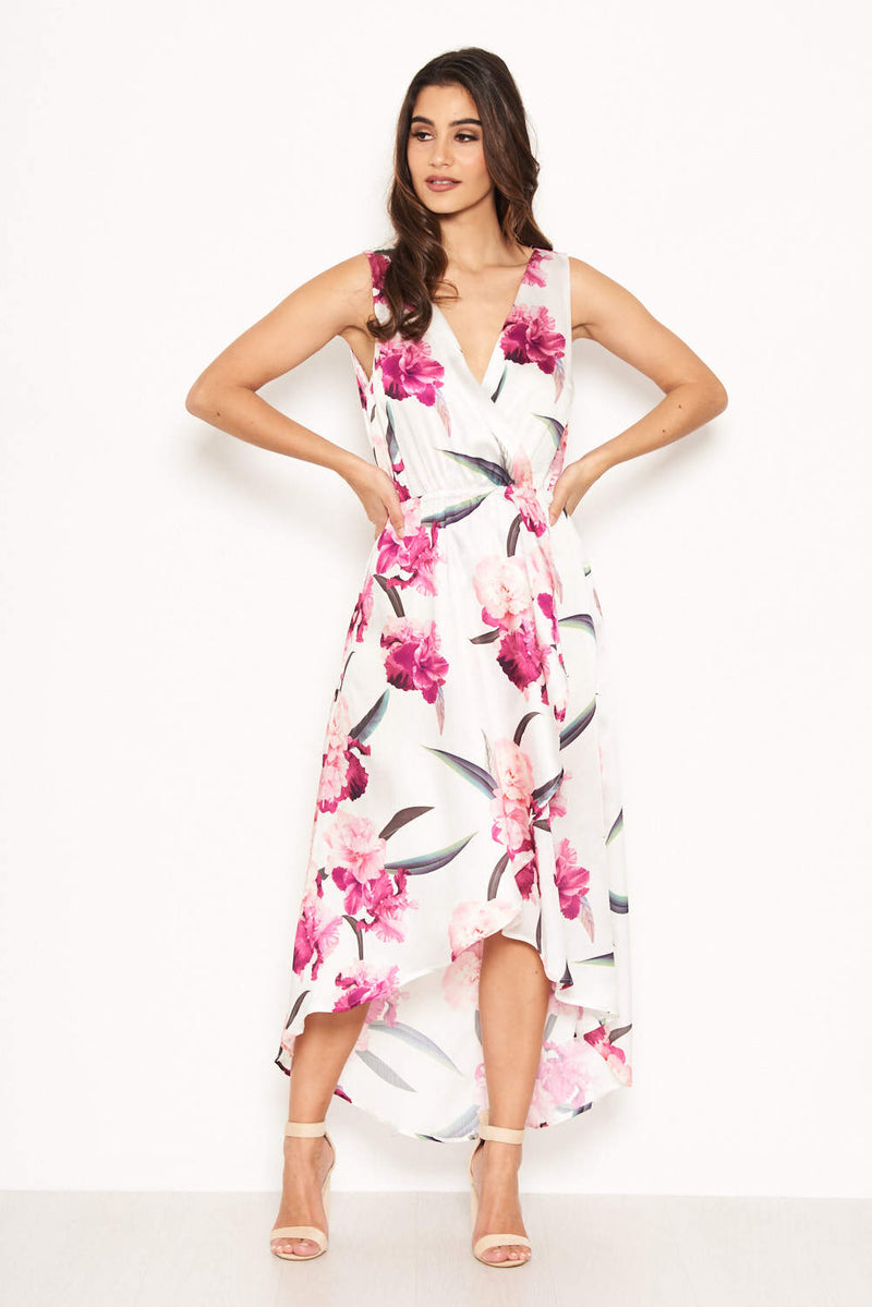 Cream Floral V Neck Maxi Dress