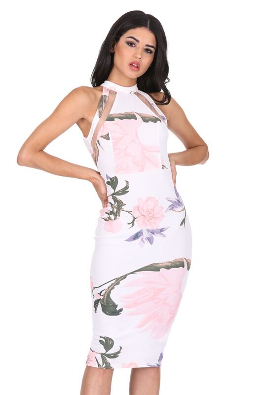 Cream Floral Mesh Bodycon Dress – AX Paris