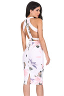 Cream Floral Mesh Bodycon Dress