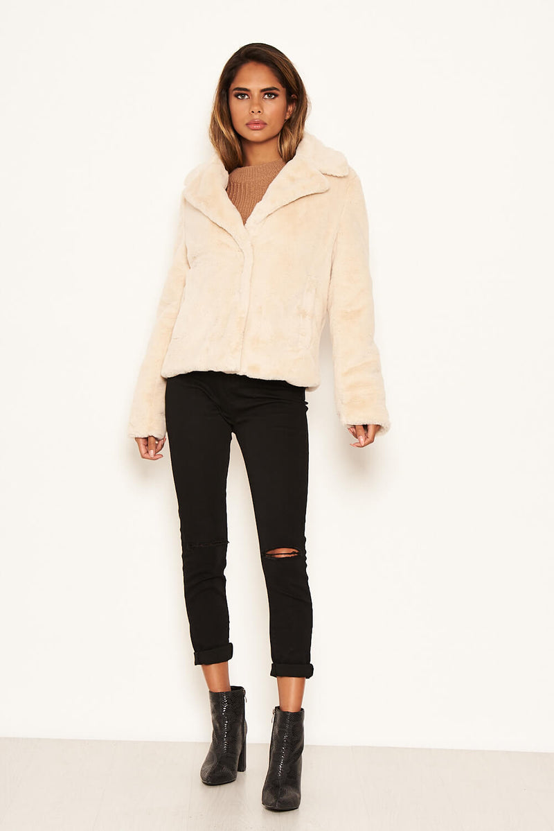 Cream Faux Fur Collared Jacket