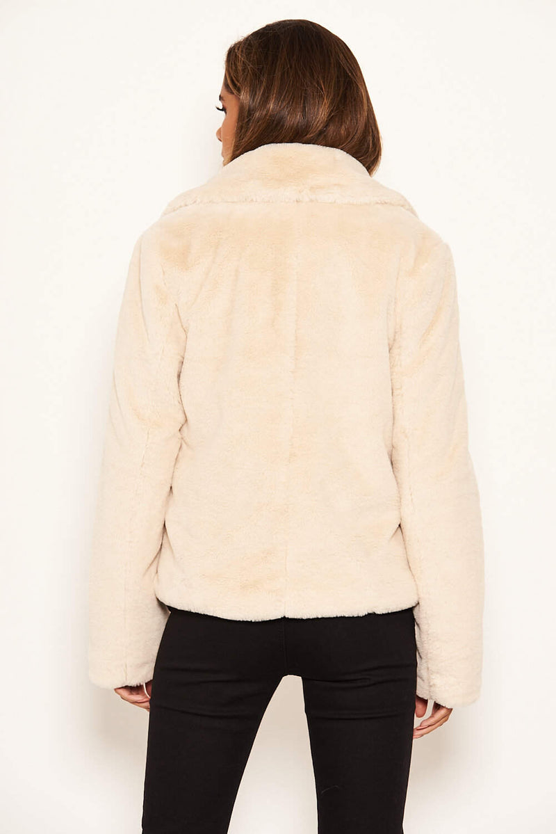 Cream Faux Fur Collared Jacket