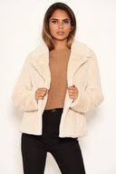 Cream Faux Fur Collared Jacket
