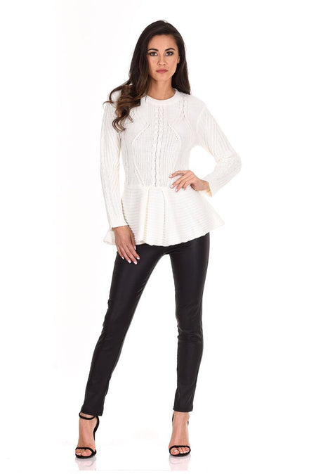 Cream Peplum Knitted Jumper