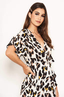 Leopard print wrap frill dress sales