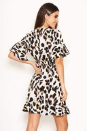 Cream Leopard Print Frill Wrap Dress