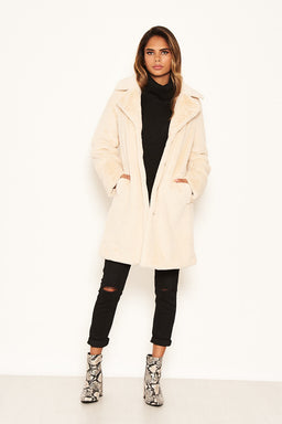 Cream Long Faux Fur Coat