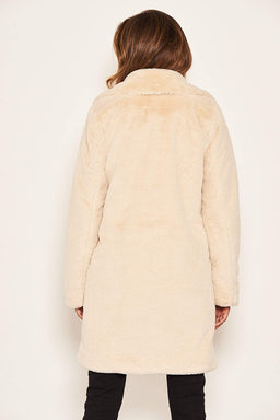 Cream Long Faux Fur Coat