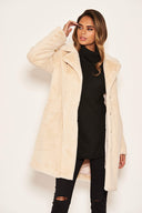 Cream Long Faux Fur Coat