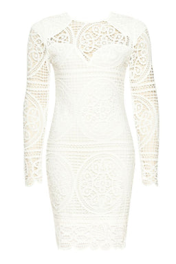 Cream Long Sleeved Crochet Bodycon