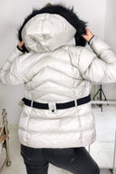 Cream Padded Belted Puffer Jacket