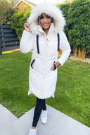 Cream Padded Longline Puffer Coat