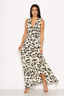 Cream Animal Print Asymmetrical Frill Dress