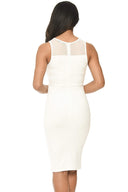 Cream Sheer Top Bodycon With Lace Detail