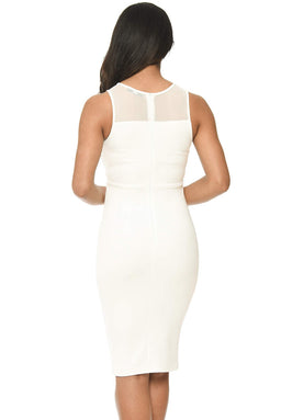 Cream Sheer Top Bodycon With Lace Detail