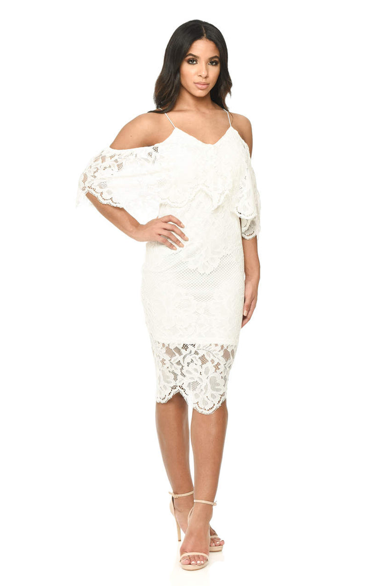 Cream Spaghetti Strap Lace Bodycon