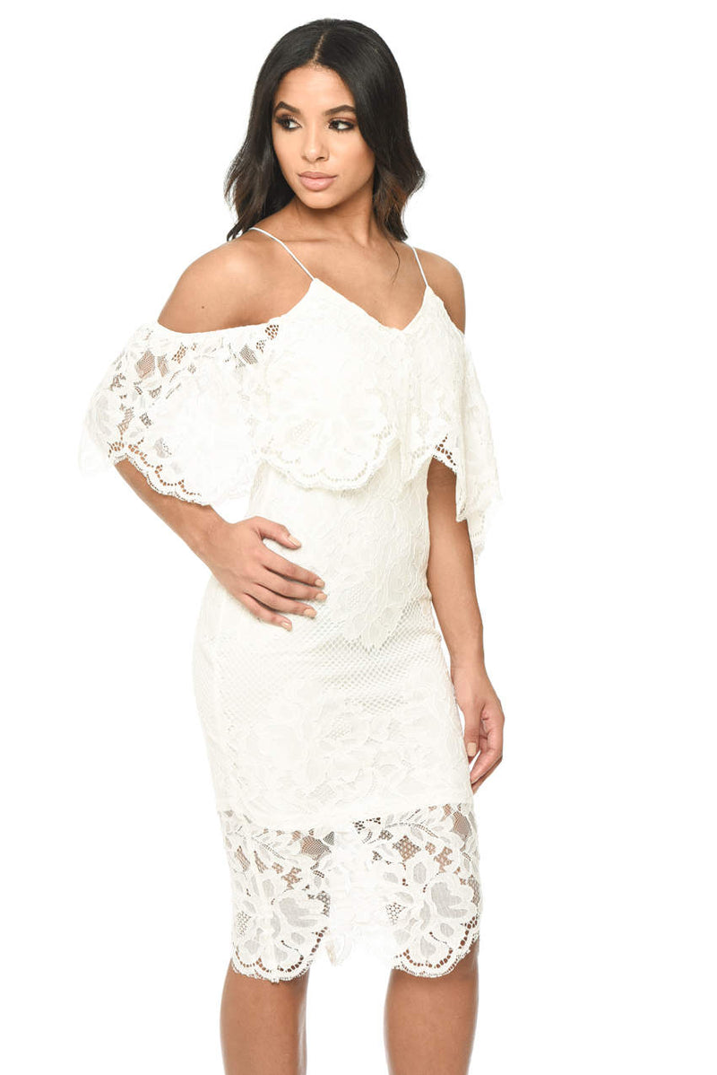 Cream Spaghetti Strap Lace Bodycon