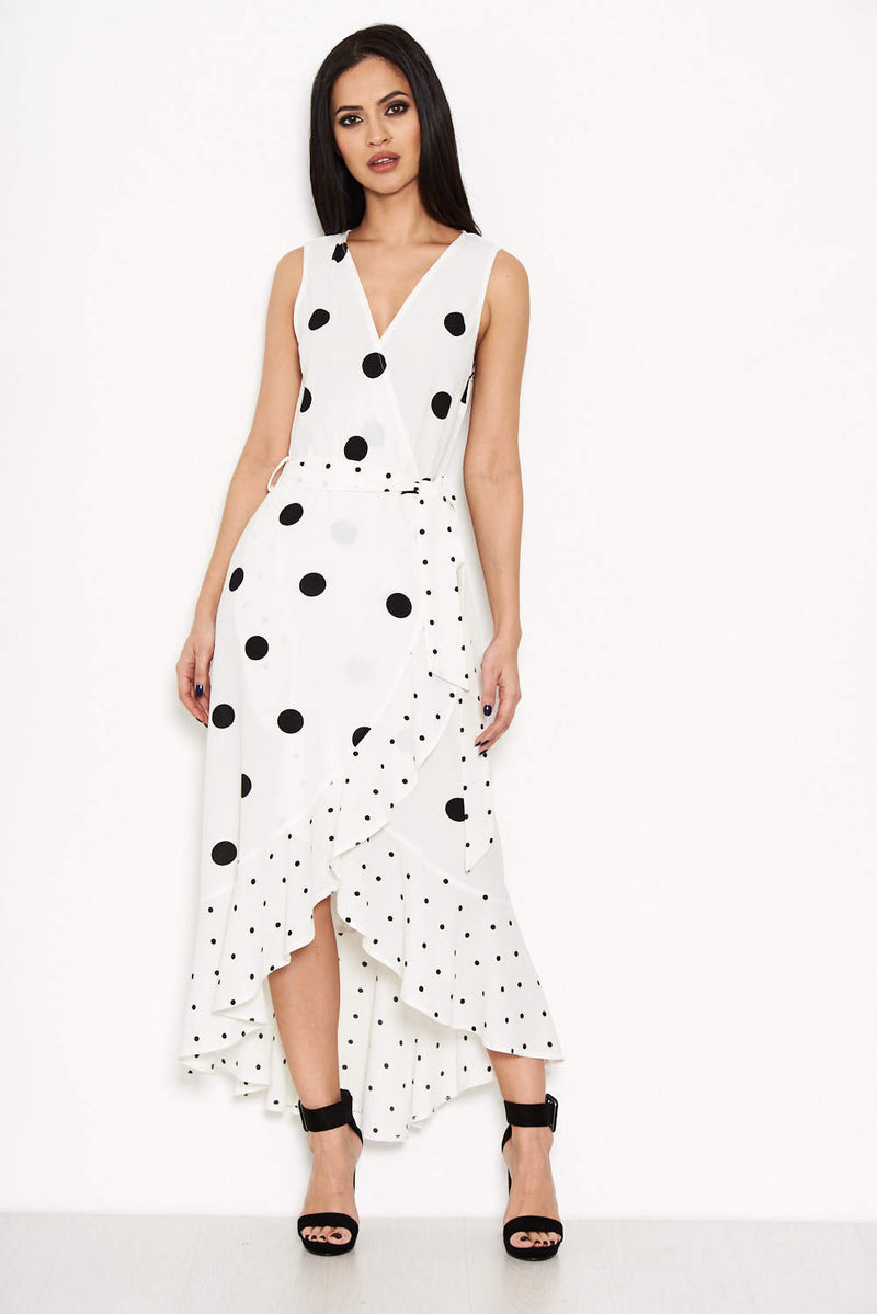 Polka Dot Maxi Dress Cream Spotted Asymmetrical Dress AX Paris