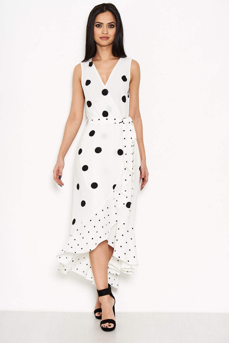 Cream Spotted Asymmetrical Dress