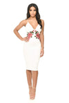 Cream Strappy Embroidered Bodycon Midi Dress