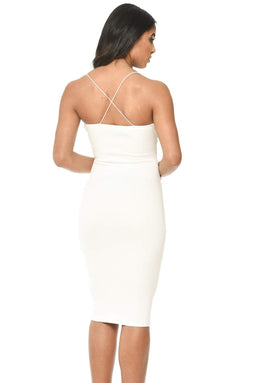 Cream Strappy Embroidered Bodycon Midi Dress