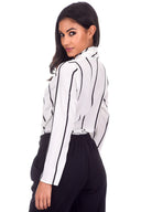 Cream Striped Plunge Bodysuit